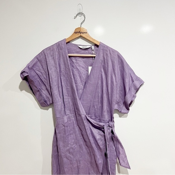 NWT & Other Stories Linen Wrap Mini Dress Lilac - Picture 4 of 12